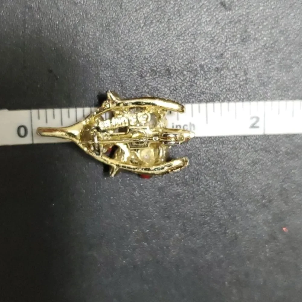 Vintage Gerry's wishbone brooch gold tone red vintage